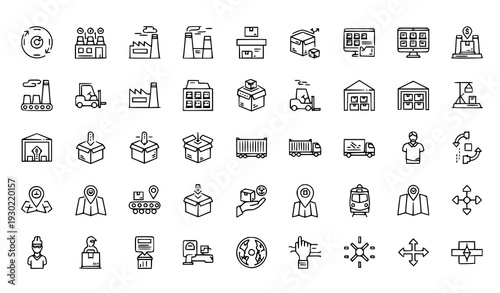 Logistics, Production and Transportation Line Icon Pack