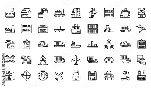 50 Supply Chain and Logistics Thin Line Editable Icons