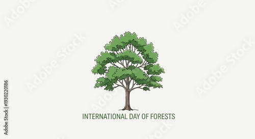 International Day of Forests illustration: Lush green tree on a light background