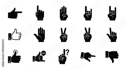 Collection of hand gestures in black a striking silhouette