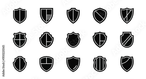 Collection of heraldic shield designs in a striking black silhouette