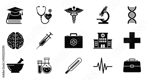 Medical icons representing various healthcare professions a striking silhouette