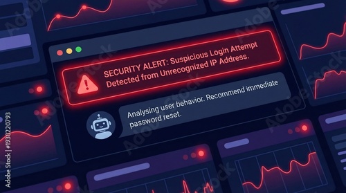 Фотография Cyber security alert on computer screen with suspicious login attempt