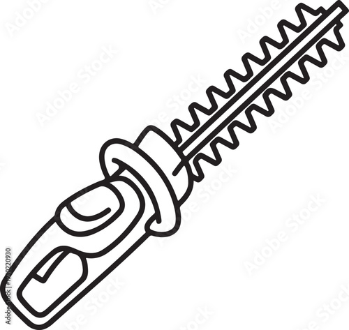 Hedge trimmer power tool vector icon illustration for gardening landscaping equipment outline symbol design on transparent background for use