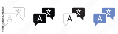 language translation icon, language translator option symbol on a website with various thin line, silhouette, and color variants, solid pictogram isolated on white, logo illustration