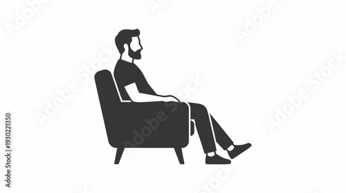 Bearded Man Sitting on Armchair Vector Illustration. Flat Silhouette Graphic Design Icon