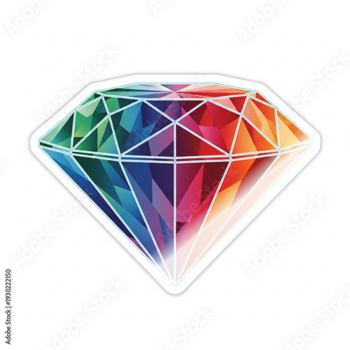 A vibrant, geometric diamond graphic with facets filled with a rainbow spectrum of colors, outlined in white.