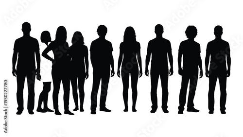 A group of people standing together in silhouette isolated on white background, Vector