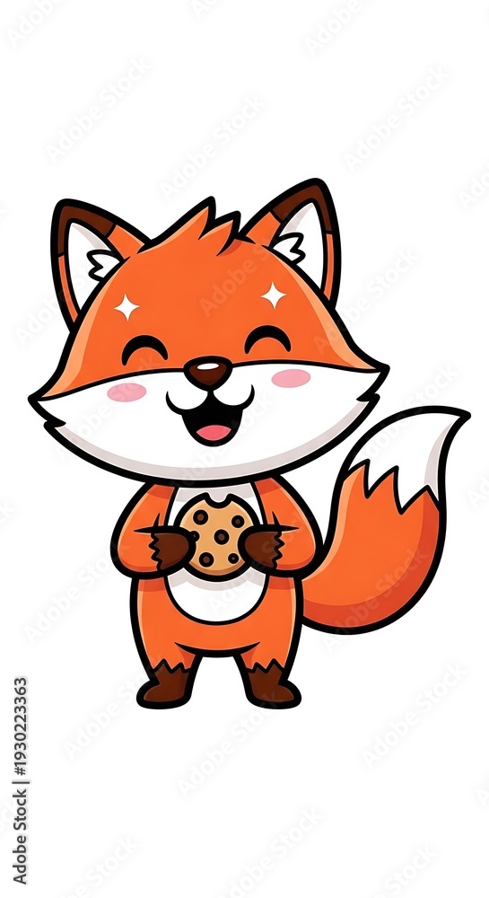 Obraz premium Cartoon fox holding a cookie sweetly.