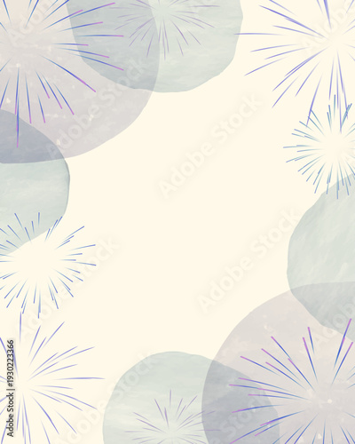 落ち着いた印象のブルーと紫色の水彩あしらいと花火の4:5背景素材