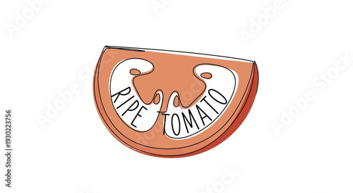 Fresh Ripe Tomato Slice with Seeds and Text