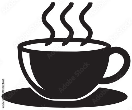 Hot Coffee Cup Silhouette Vector – Steaming Coffee Mug Icon for Café and Design Art