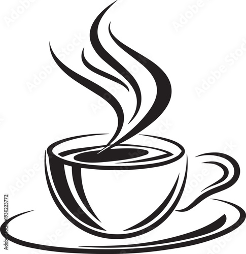 Hot Coffee Cup Silhouette Vector – Steaming Coffee Mug Icon for Café and Design Art
