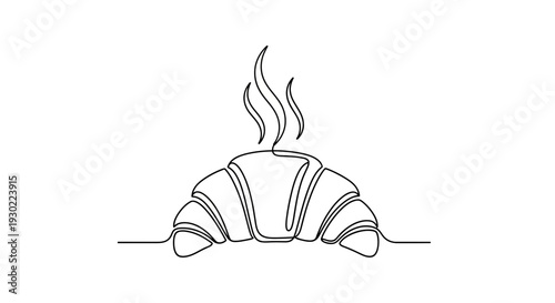 Freshly Baked Croissant with Steam - Minimalist Line Art