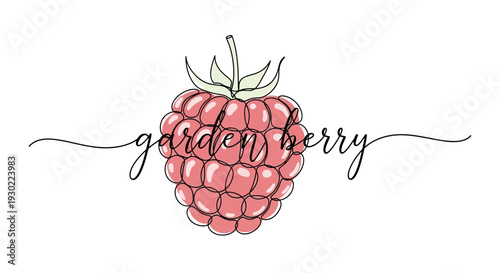 Garden Berry Logo: Raspberry Illustration with Elegant Script Text