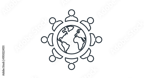 Global Teamwork Meeting Around Earth Icon - Diverse People Collaboration