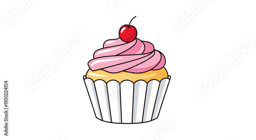 Delicious Cupcake with Pink Frosting and Cherry Topping