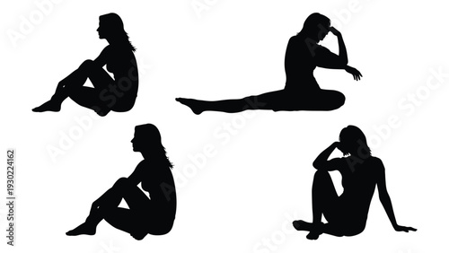 A group of women sitting in different yoga poses isolated on white background, Vector