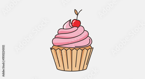 Delicious Pink Cupcake with Cherry Topping - Sweet Treat Illustration