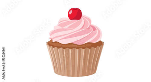 Delicious Pink Frosted Cupcake with Cherry Topping - Sweet Treat Isolated
