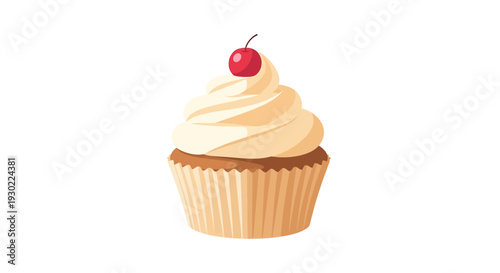 Delicious Vanilla Cupcake with Cherry on Top
