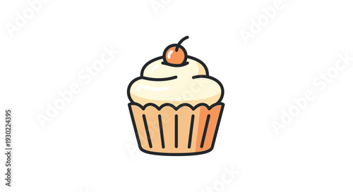 Delicious Vanilla Cupcake with Cherry on Top, Sweet Dessert Icon