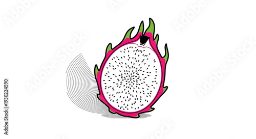 Dragon Fruit Slice Illustration with Fingerprint Shadow