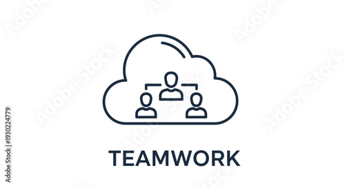 Cloud Teamwork Icon: Connected People in Digital Network for Collaboration and Business Growth