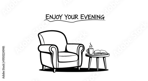 Cozy armchair with book and coffee, enjoying evening relaxation