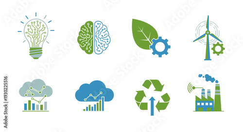 Collection of Eco-Friendly Technology and Innovation Icons.