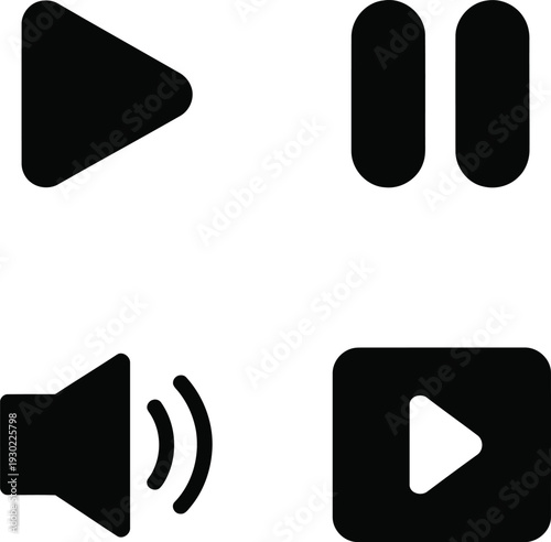 Play pause volume speaker square button icons for media player controls