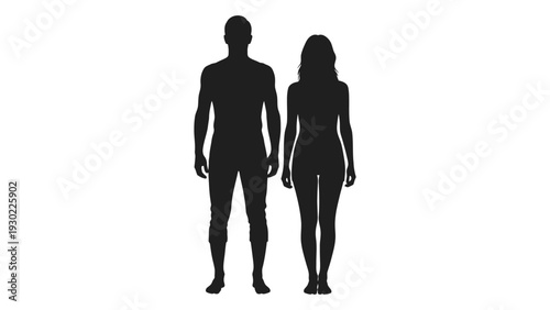 A man and woman standing side by side in silhouette isolated on white background, Vector