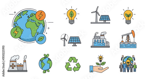 Diverse Collection of Ecology Green Energy and Sustainability Icons.
