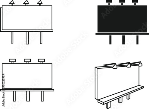 Billboard advertising icons set, outdoor signage boards and display panels isolated on white background for marketing, branding, promotion, media design