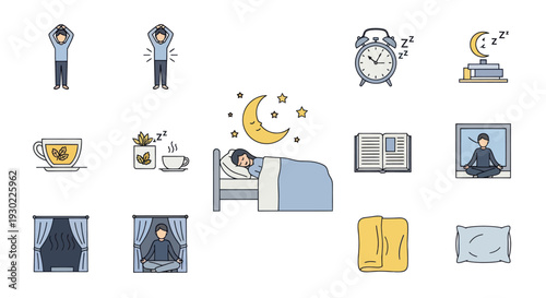 Person Sleeping Comfortably in Bed Under Crescent Moon and Stars.