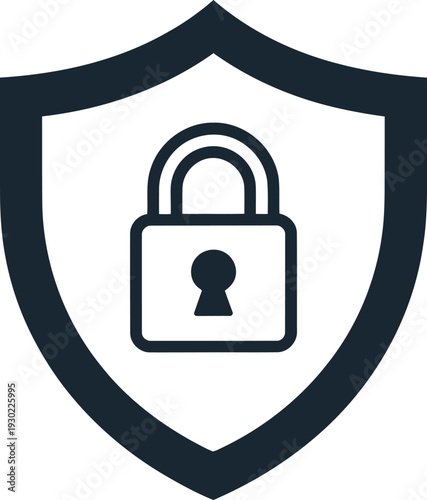 Security shield with padlock icon protects privacy, data, and sensitive information