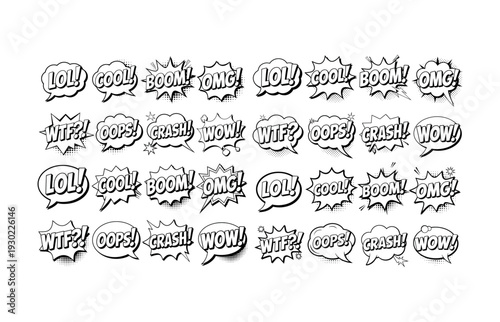 Comic Book Style Speech Bubbles With Exclamations And Words text
