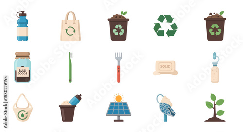 Eco-Friendly Items Collection: Sustainable Living and Environmental Awareness.