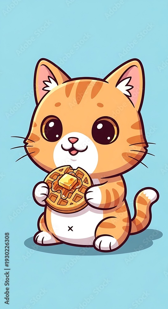 Fototapeta premium Cute cartoon cat eating a pizza.