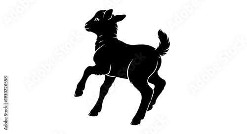 Black Silhouette of Running Goat.