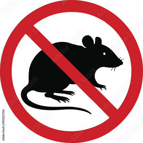 representing pest control and exclusion of a clear red prohibition sign with a black silhouette of a rat inside indicating no rodents allowed