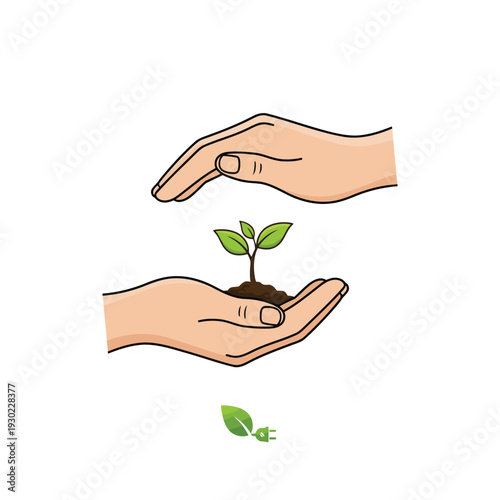 Hand holding small plant tree vector concept on white