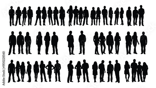 A large group of business people standing in rows isolated on white background, Vector