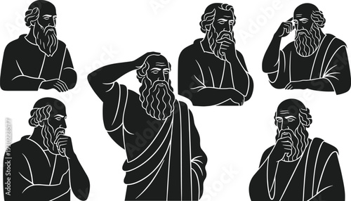 Black and white of men with beards in contemplative poses thinking