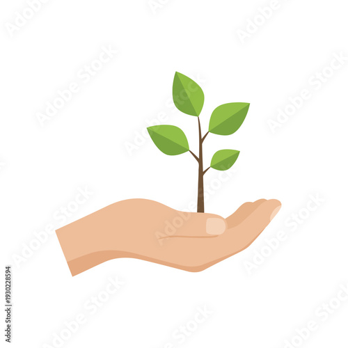 Simple botanical icon of a plant in hand isolated on white, perfect for ecology and sustainability themes.