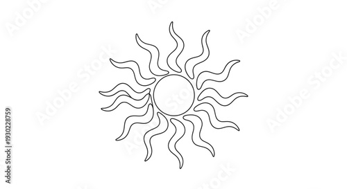 Stylized Sun Icon, Black and White Outline, Celestial Body, Radiant Energy