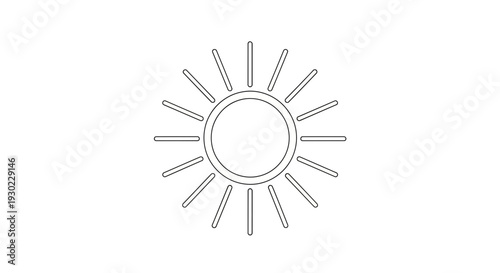 Simple Line Art Sun Icon, Minimalist Solar Symbol, Bright Sunshine Graphic