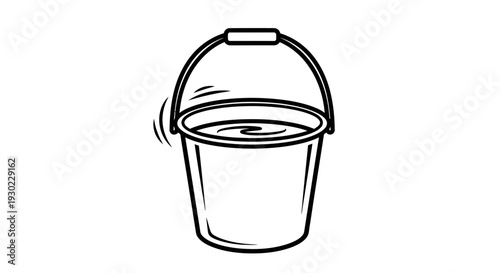 Simple Line Drawing of a Bucket Full of Water with Ripples