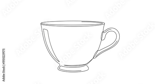 Simple Line Drawing of a Classic Teacup on White Background