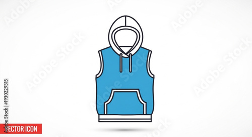 Blue Sleeveless Hoodie Vector Illustration.